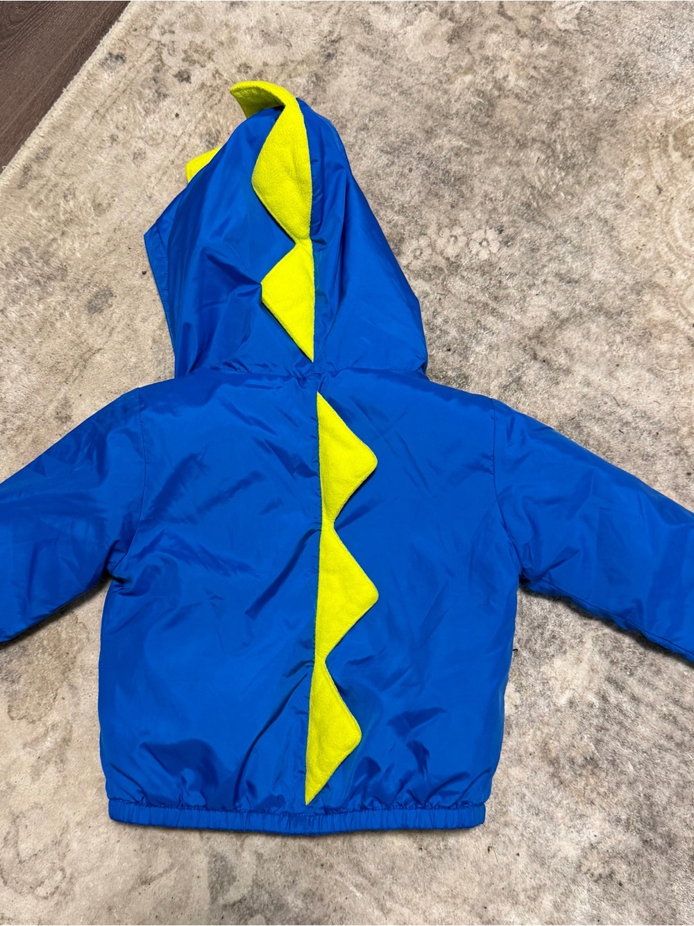 Blue Kids' Dino Hooded Jacket with Green Spikes
